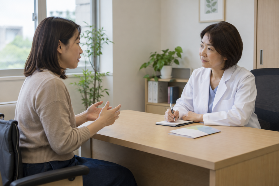 腫れの経過を医療者へ伝える場面