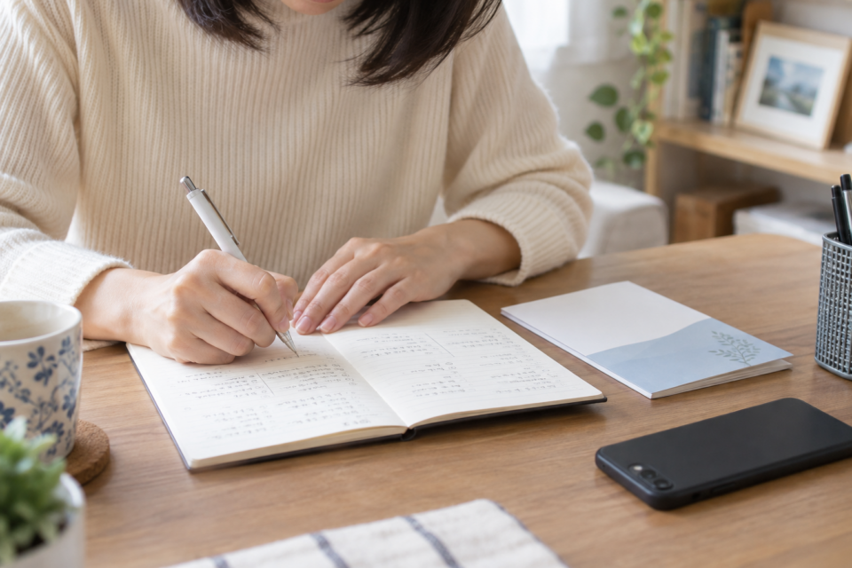 肩の症状と腫れの変化を分けて記録する場面