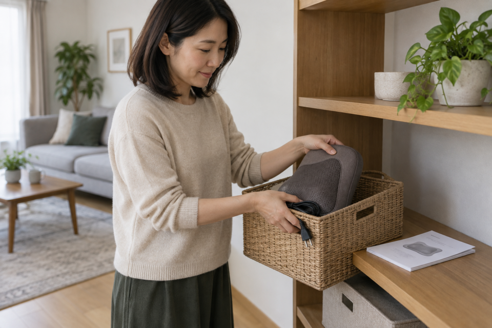 使用後の機器とコードを片付ける場面