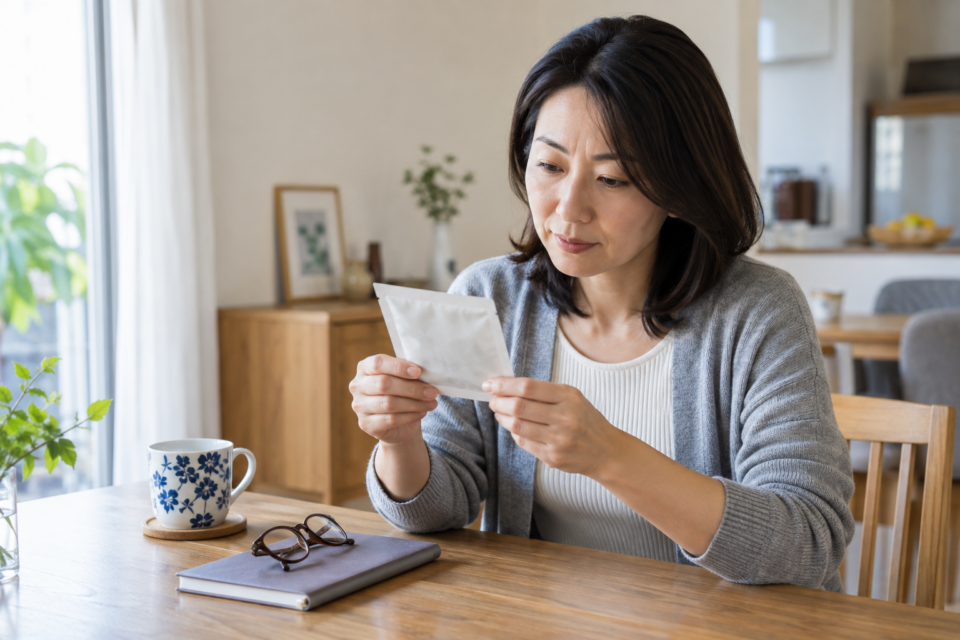 貼る製品の説明を確認する場面