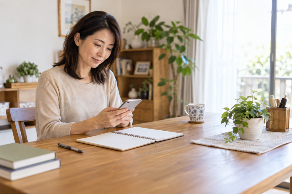 症状のメモを用意して受診先を確認する女性のイメージ