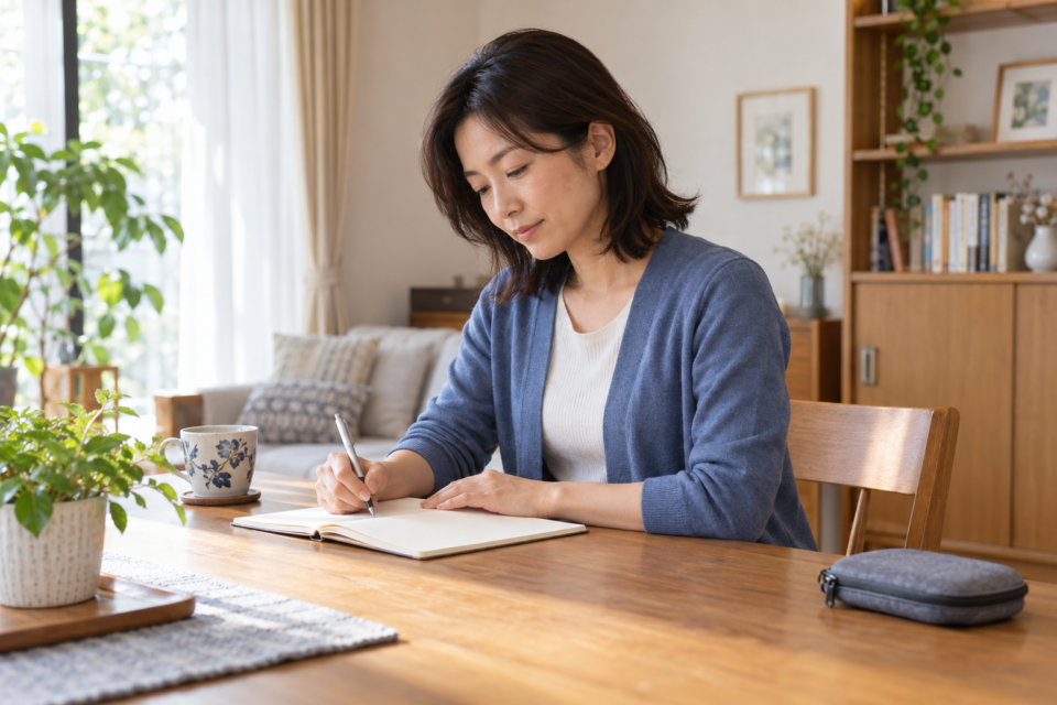 肩の症状と生活の変化を記録する女性のイメージ