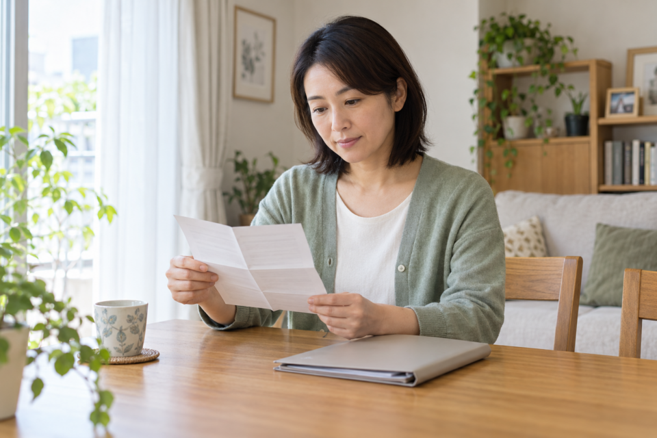 自宅で説明書と相談用の資料を確認する女性のイメージ