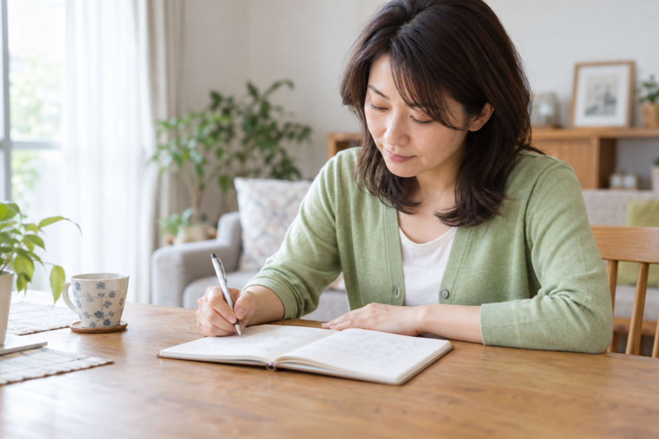 肩の症状を相談する前にメモする女性のイメージ