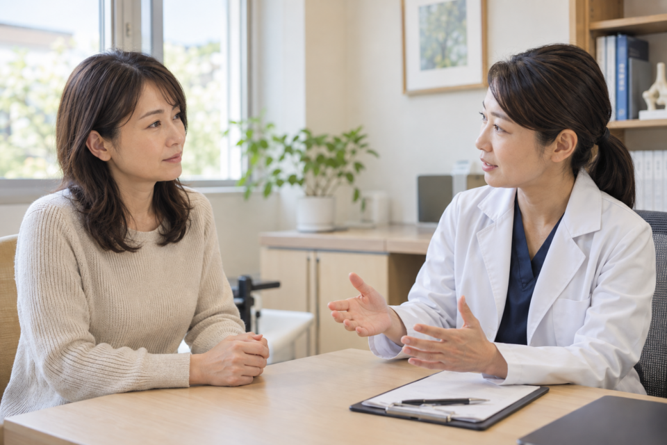 耳の症状を医療者に相談する場面(AI生成イメージ)