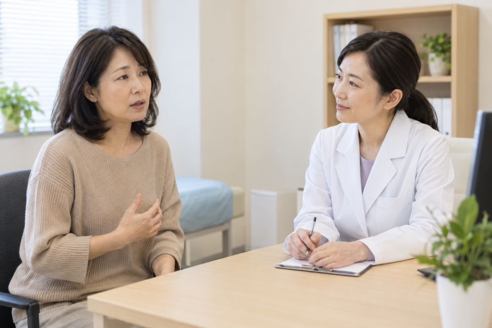 疲れや体調について医師に相談する女性（AI生成イメージ）