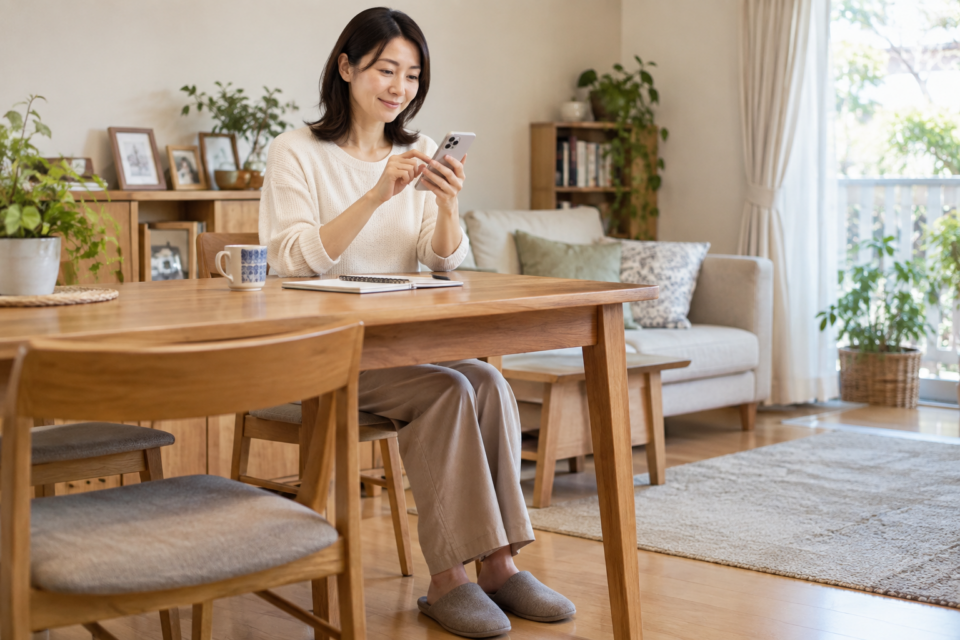 続く腰痛について電話で相談する準備をする女性