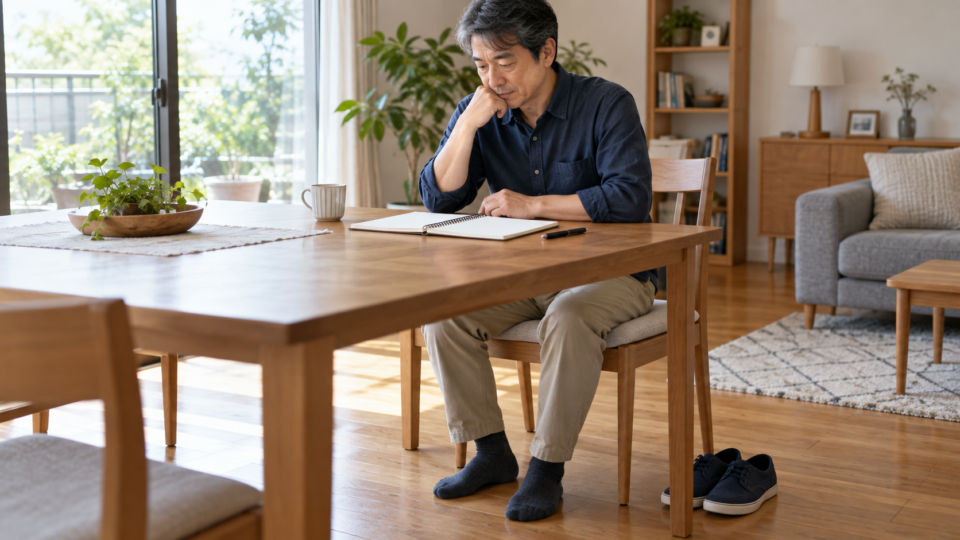 ノートを前に相談内容を考える男性のイメージ