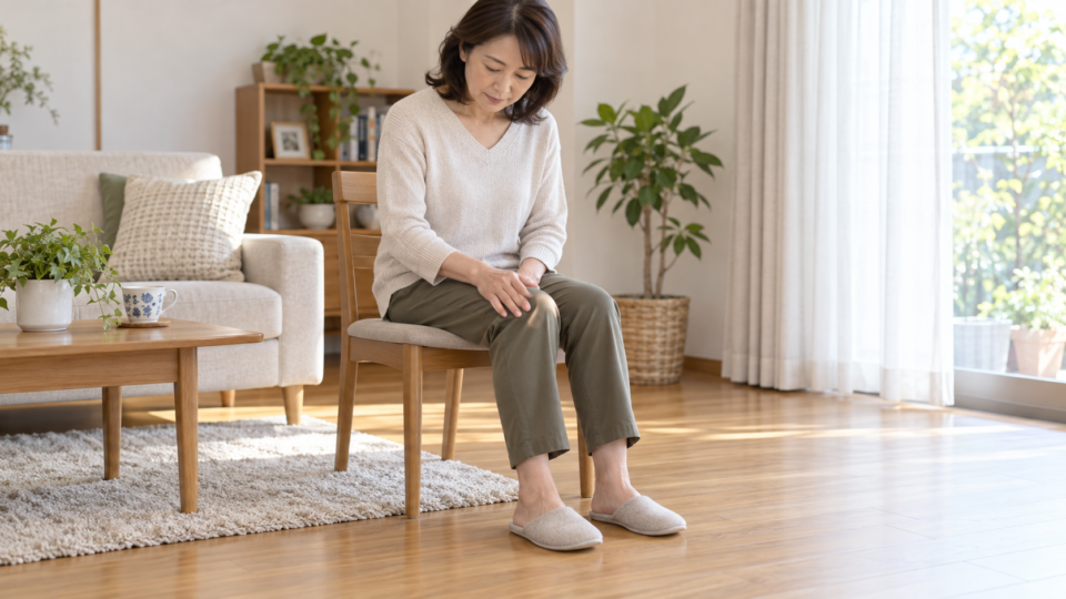 椅子に座って膝に手を添える女性のイメージ