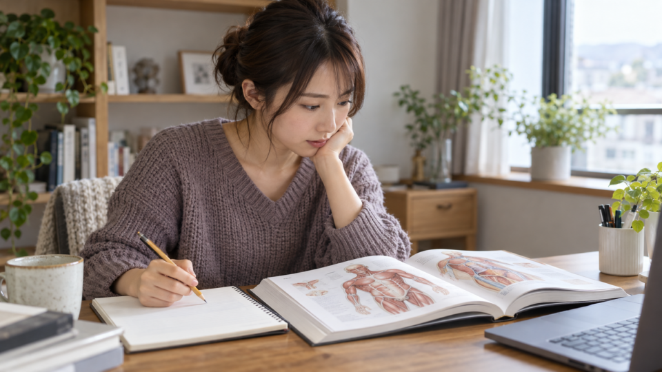 身体について学ぶ学習風景のAI生成イメージ