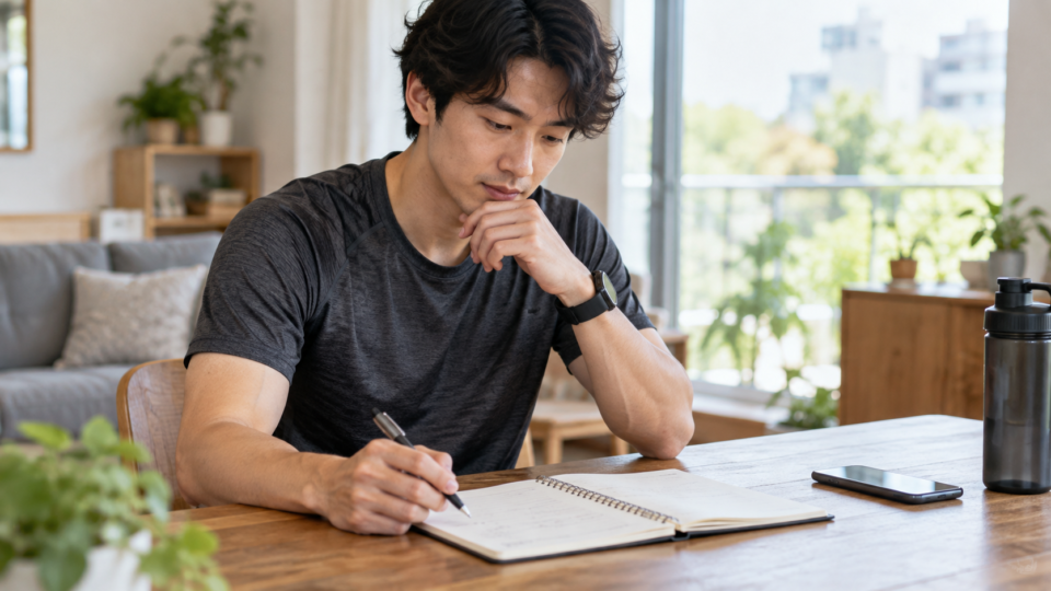 頭痛が起きた運動の内容を記録する人
