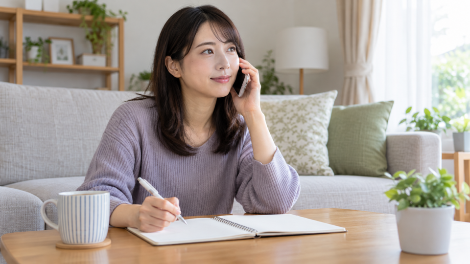 医療機関への相談内容を電話で伝える女性のAI生成イメージ