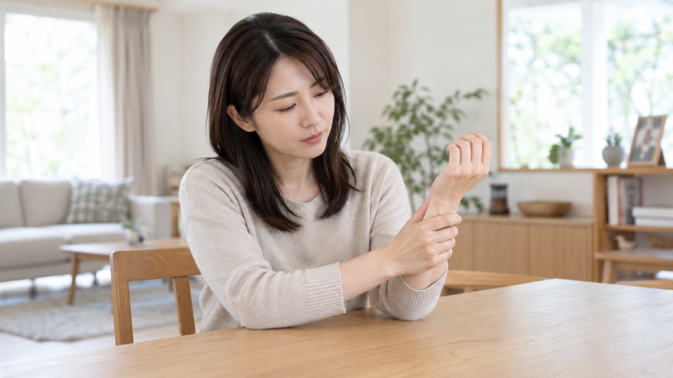 手首を反対の手で軽く支える女性のイメージ