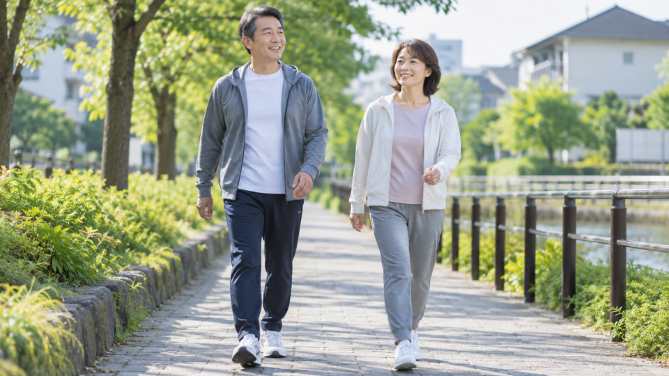 平らな道を歩く大人のAI生成イメージ