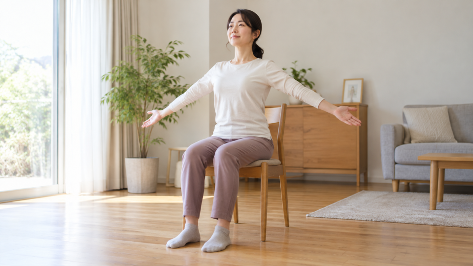腰を反らしすぎず胸まわりを軽く開く女性