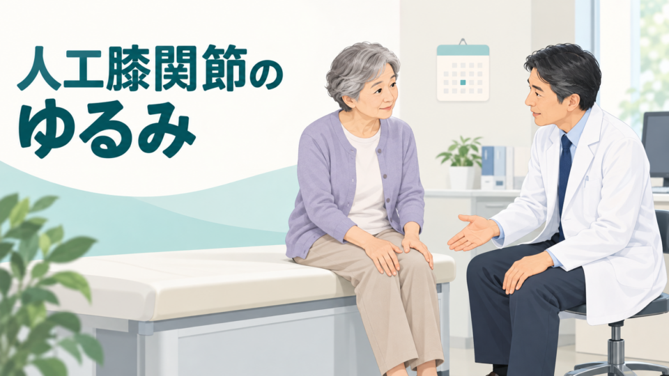人工膝関節のゆるみについて医療機関で相談する高齢の女性