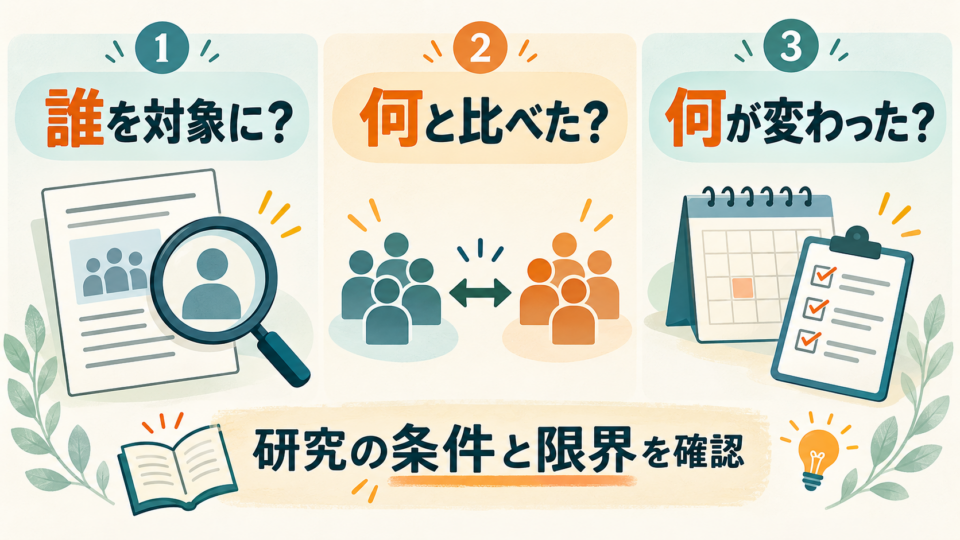 研究の対象・比較相手・評価した変化を確認する図