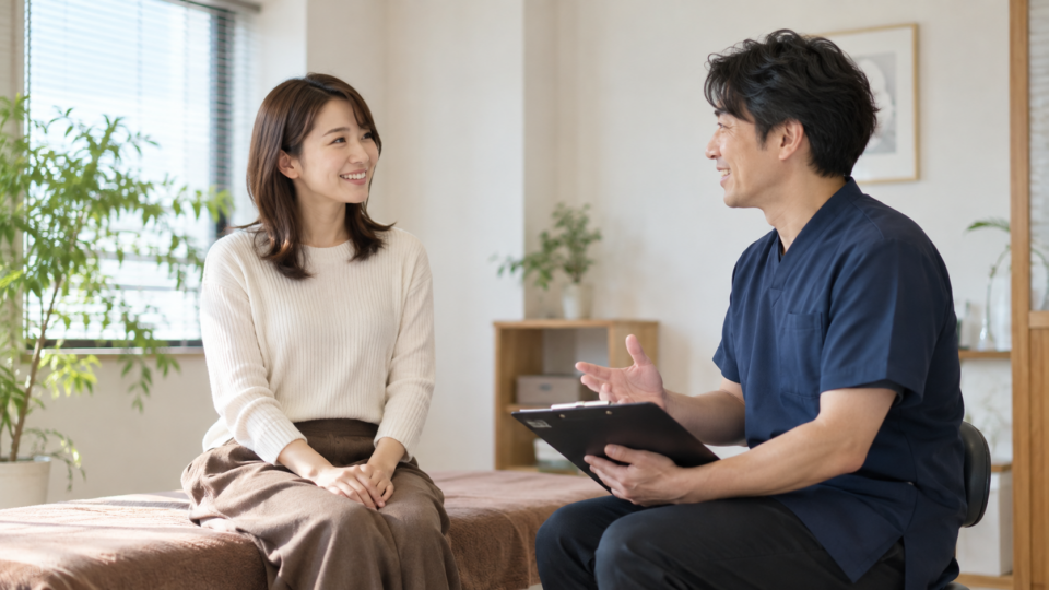 施術前に担当者と話し合う女性の説明用イメージ