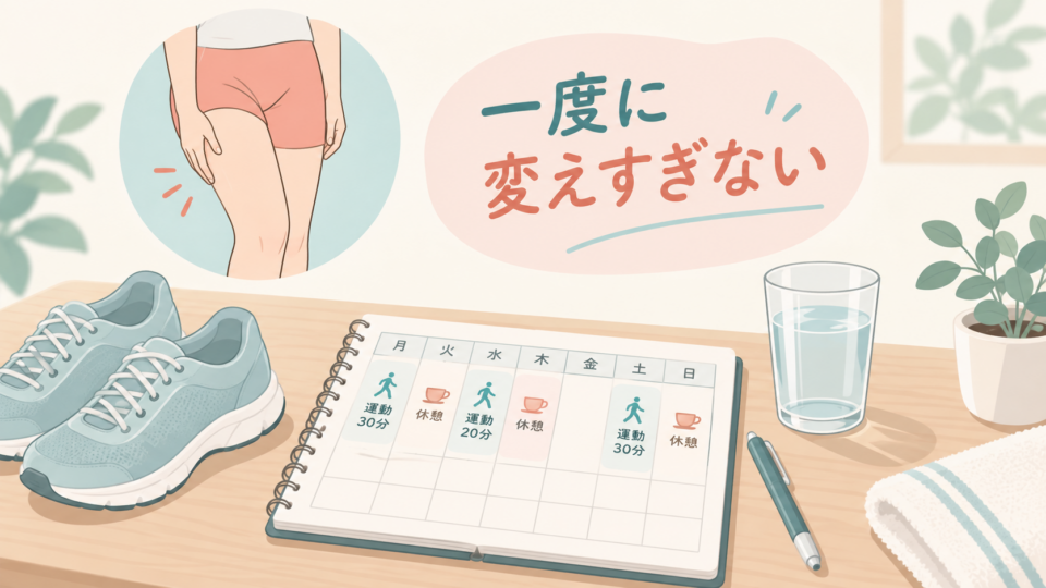 運動と休憩を記録して一度に変えすぎないことを示す図