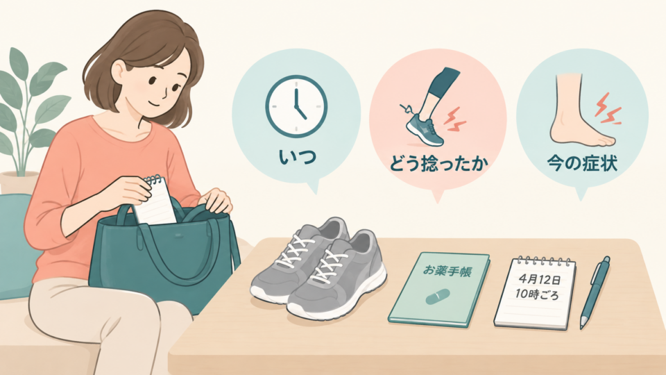 いつ、どう捻ったか、今の症状を受診前に整理する図