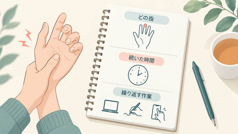 どの指、続いた時間、繰り返す作業を記録する図