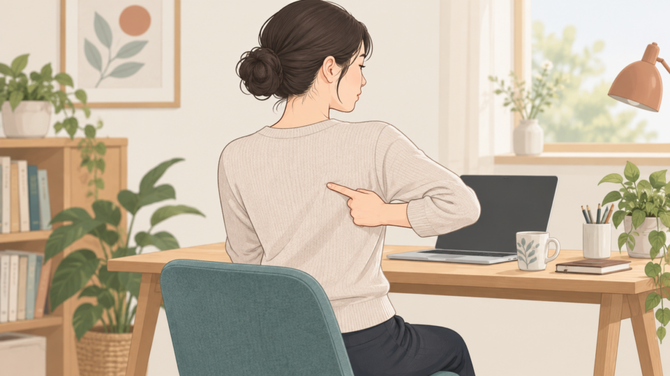 右の肩甲骨周辺の気になる場所を示す人のイラスト
