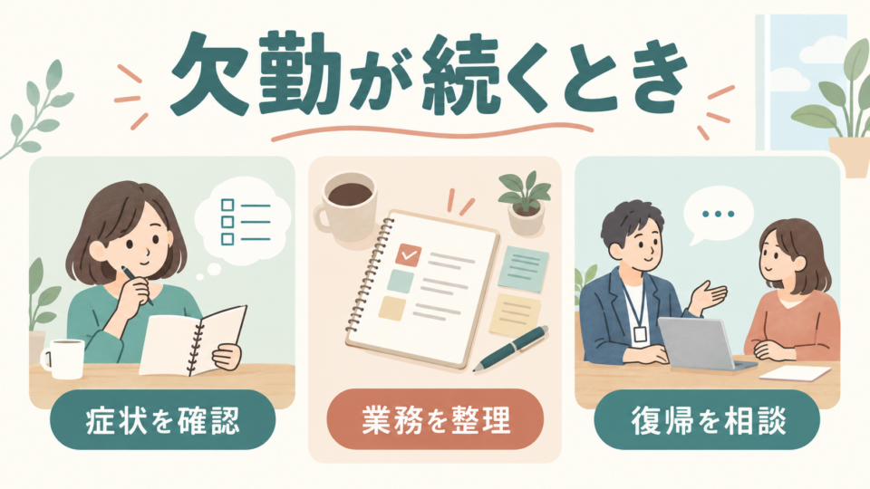 欠勤が続くときは症状を確認し、業務を整理して復帰を相談する