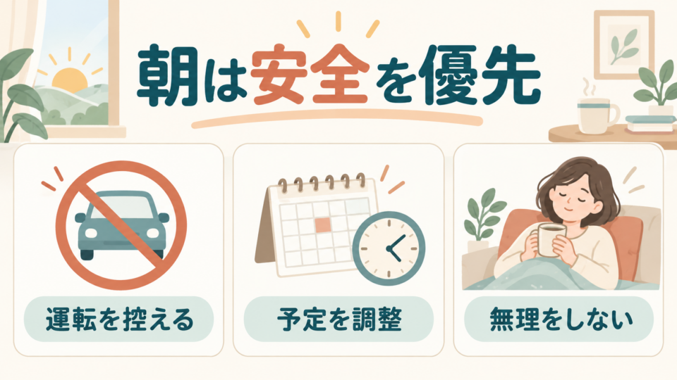 朝は運転を控え、予定を調整し、無理をしない