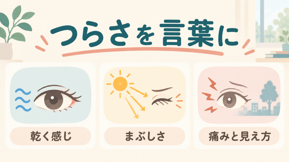 目を開けづらいときは乾き、まぶしさ、勝手に閉じる感じを分けて確認する