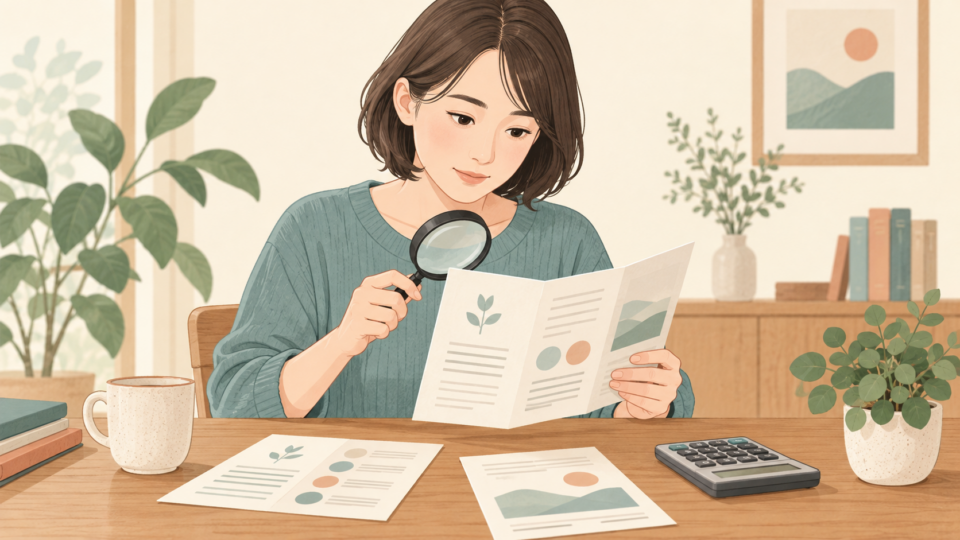 耳つぼダイエットの説明書と費用を確認する人のイラスト