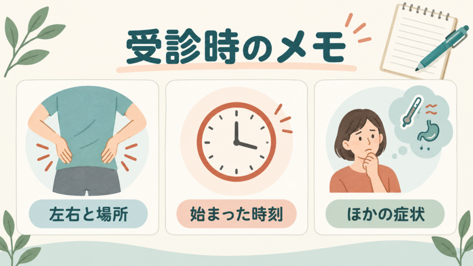 受診時は左右と場所、始まった時刻、ほかの症状を伝える
