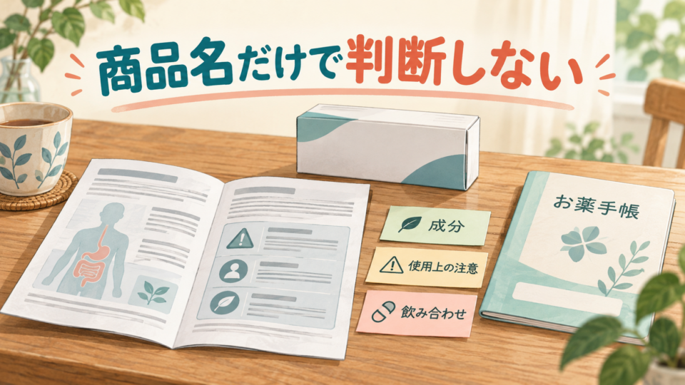 商品名だけで判断せず、成分・使用上の注意・飲み合わせを確認する