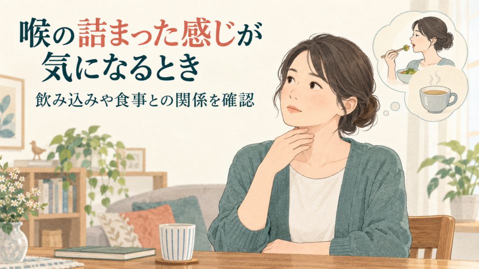喉の詰まった感じと飲み込み・食事との関係を確認する