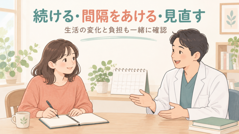 生活の変化と通院負担を振り返り、継続や間隔の見直しを相談する