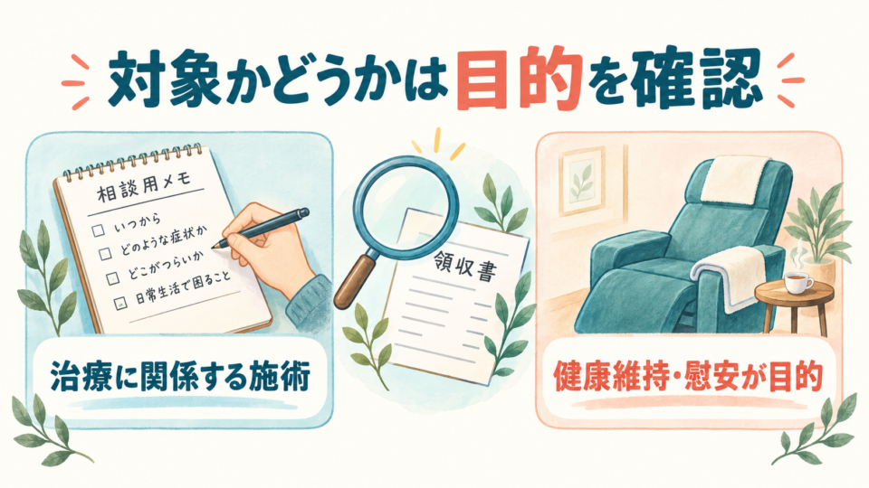 治療に関係する施術と健康維持や慰安を目的とする施術を分けて確認する図