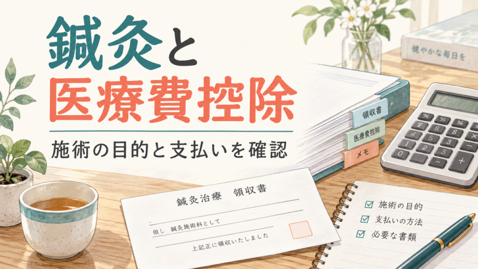 鍼灸の医療費控除について領収書と支払いを確認するイラスト