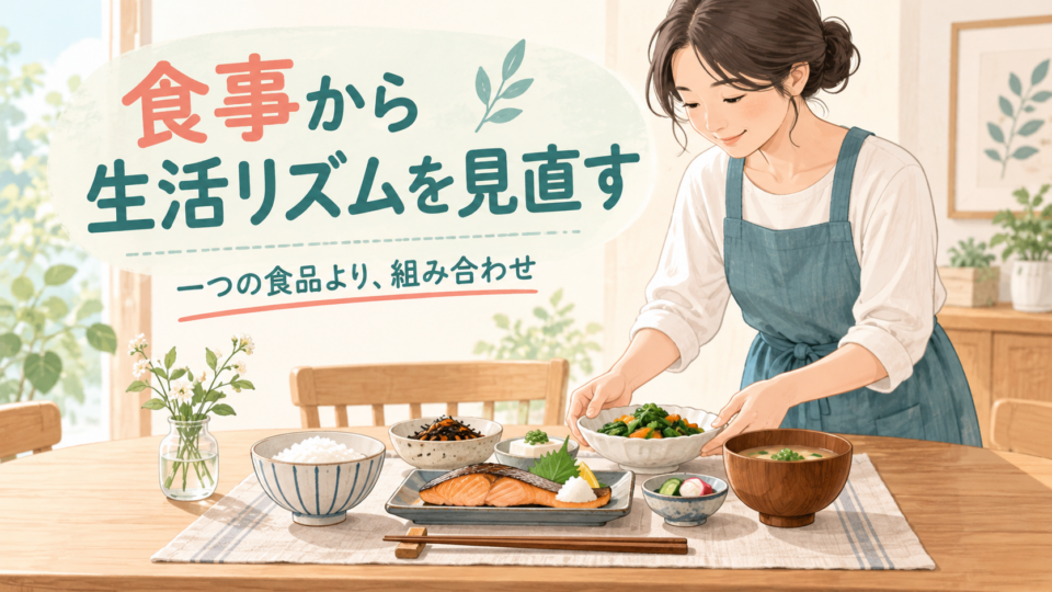 自律神経を整える食品探しより食事全体のバランスを考えるイラスト