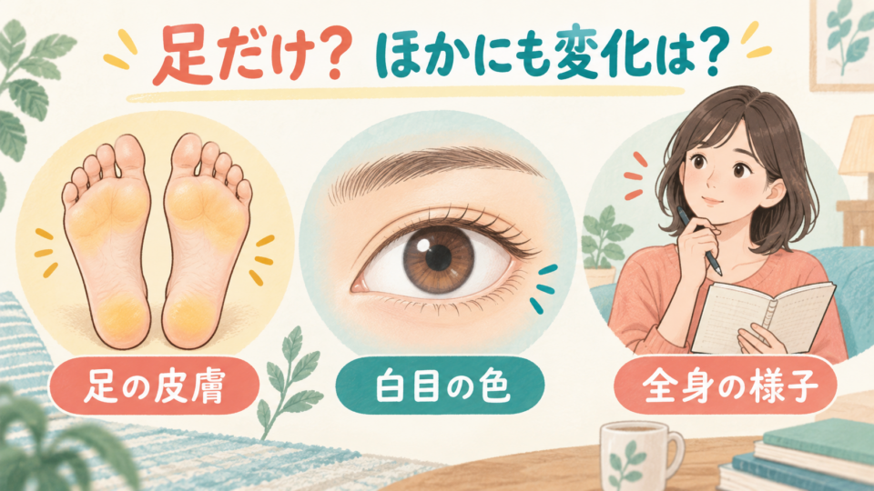 足裏の局所的な角質と広い範囲の色の変化を区別して考える図