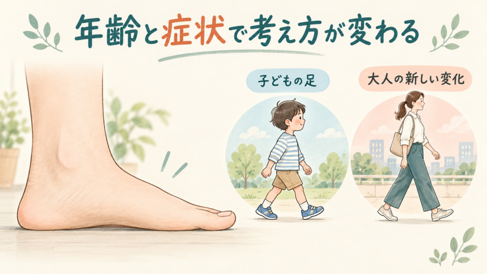 子どもの足の形を見た目だけで判断せず経過を見るイラスト