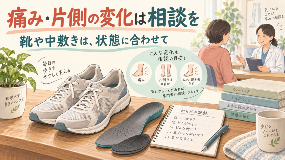 大人で新たに生じた片側の足の変化や痛みを相談する場面