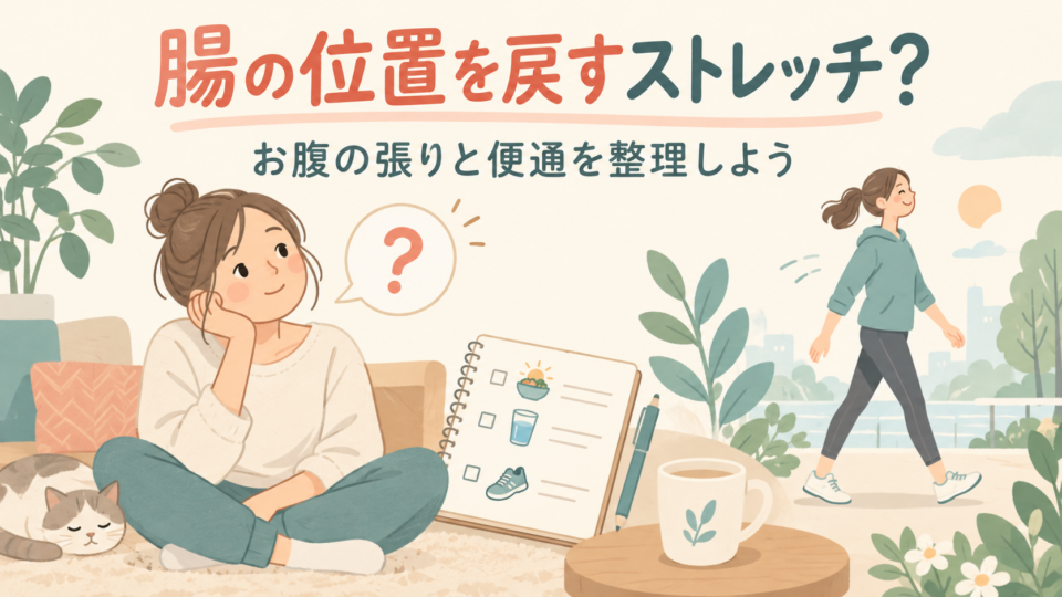 腸の位置を戻すという疑問に対しお腹の張りと便通を整理する説明用イラスト