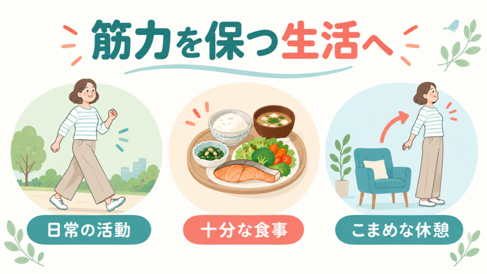日常の活動と食事、こまめな休憩で筋力を保つ生活を考える