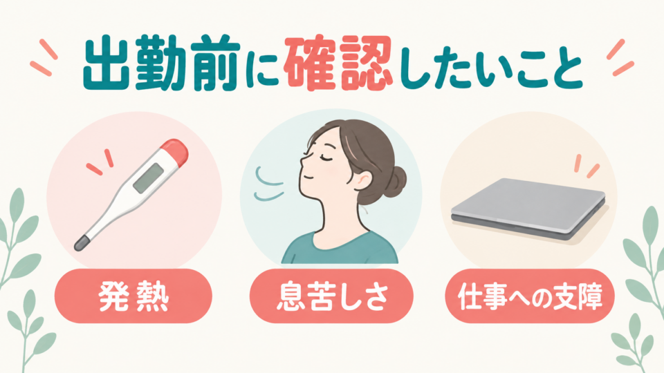 出勤前に発熱・息苦しさ・仕事への支障を確認する