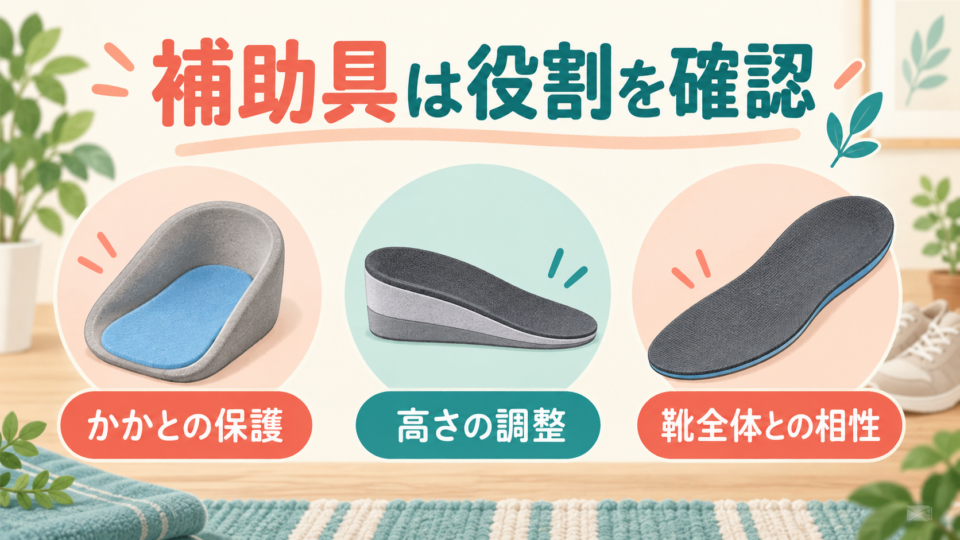 かかとの保護・高さの調整・靴との相性という補助具の違い