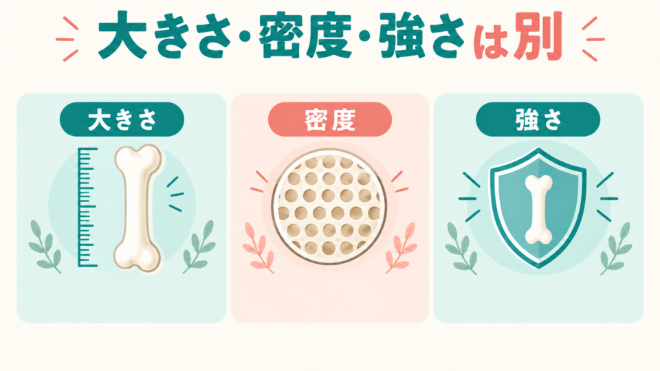 骨の大きさ・骨密度・骨の強さは同じ意味ではない