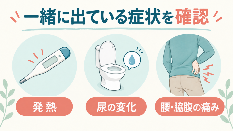 発熱・尿の変化・腰や脇腹の痛みを一緒に確認する