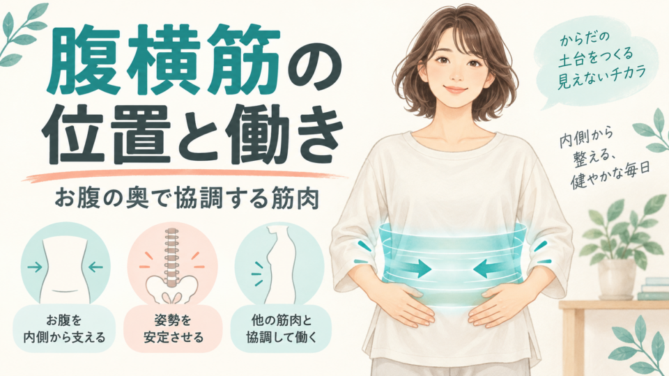 お腹の奥にある腹横筋の働きを帯状の模式表現で示す