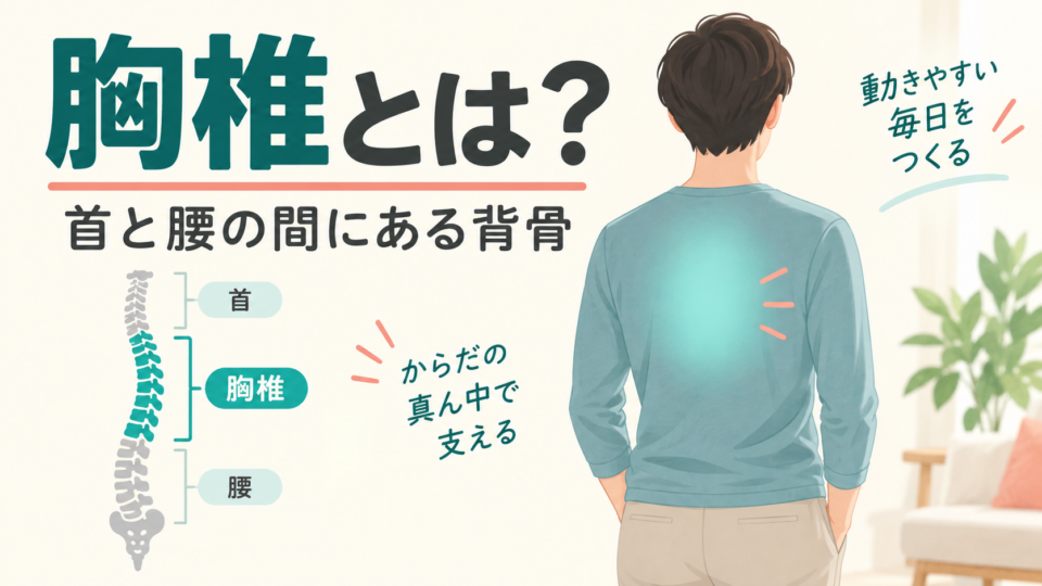 胸椎が首と腰の間に位置することを示す説明用イラスト