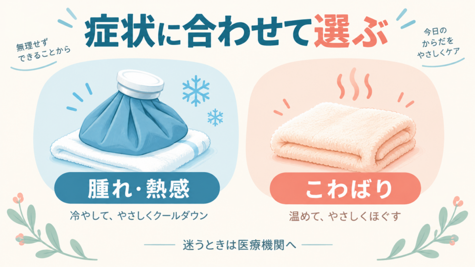 腫れや熱感とこわばりを分けて確認する