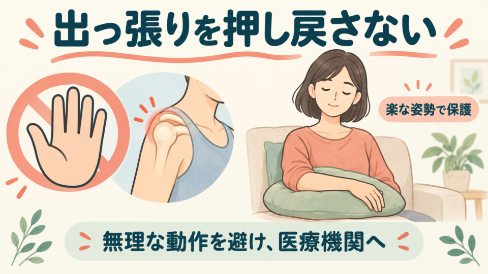 肩の出っ張りを押し戻さず、楽な姿勢で腕を支えて受診する注意点